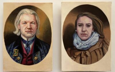Un anónimo logró introducir un retrato de Assange y su esposa en un museo de Londres